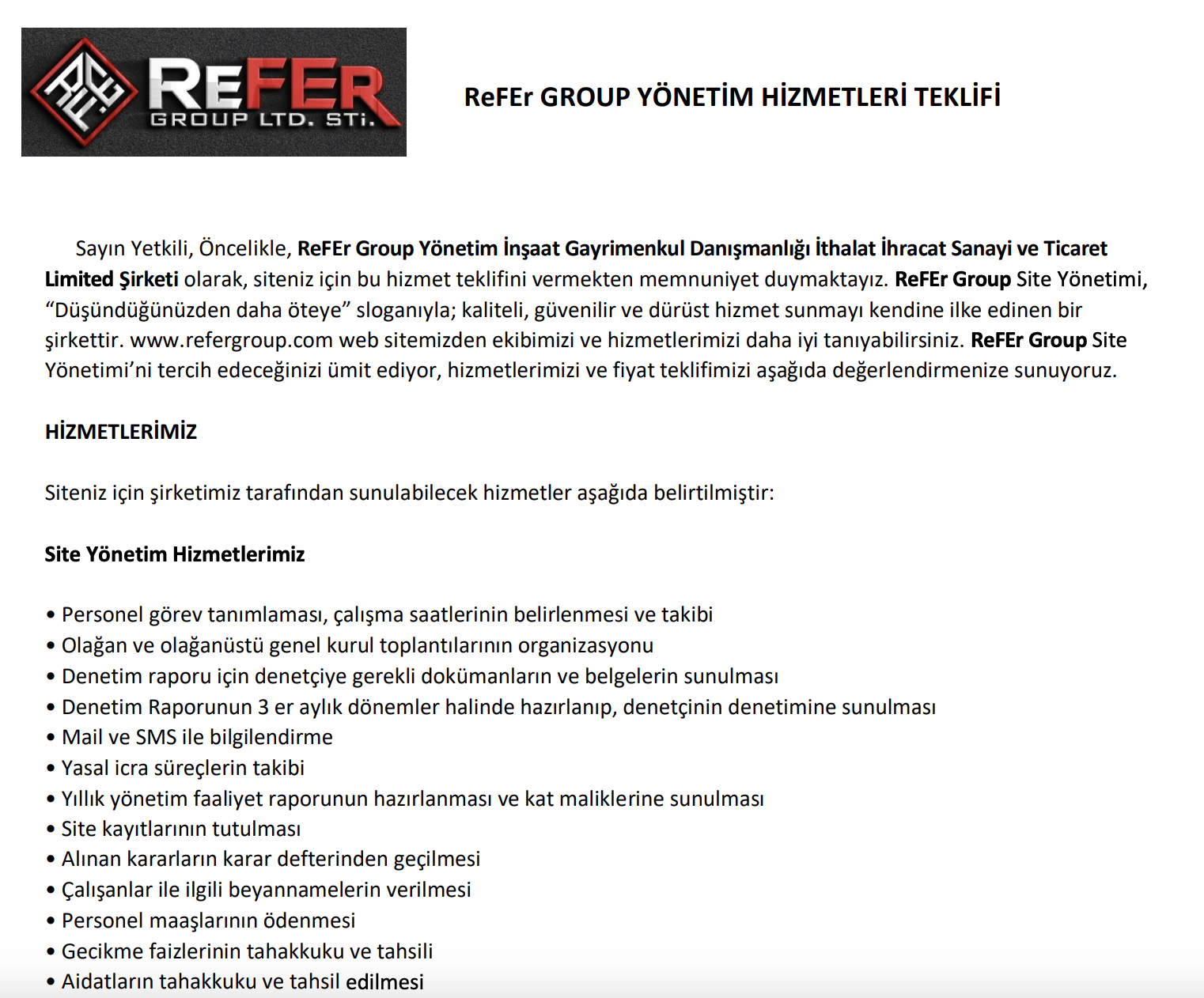 Yönetim Teklif Örneği